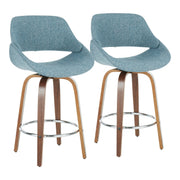 Pair of Lumi Source Fabrico mid-century modern counter stools with round footrests, fixed height and sleek designs, set of two.