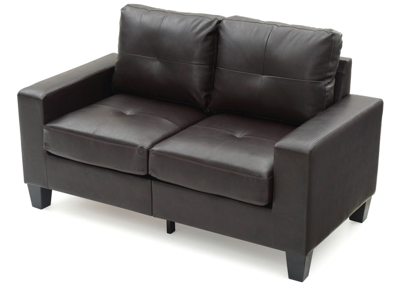 Glory Furniture Newbury track arm loveseat in cozy space, stationary design with plush cushions and stylish fabric upholstery.