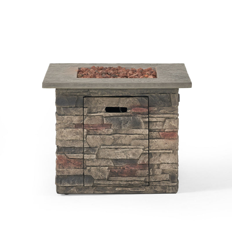 Classic Design Square Fire Pit With Top And 40, 000 Btu Heat Output - Stone Gray - R&R Furniture Gallery (Fountain Valley, CA)