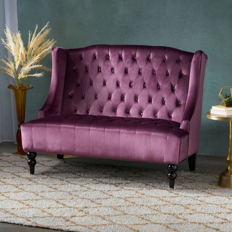 Noble House Nurturing upholstered loveseat with wingback design and diamond tufting, stationary seating for cozy living spaces.