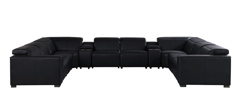 1208 - 10 Piece U Shaped Leather Sectional With 4 Power Recliners & Power Headrest