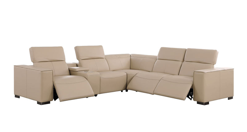 1208 - 6-Piece L-Shaped Leather Reclining Sectional With 3 Power Recliners