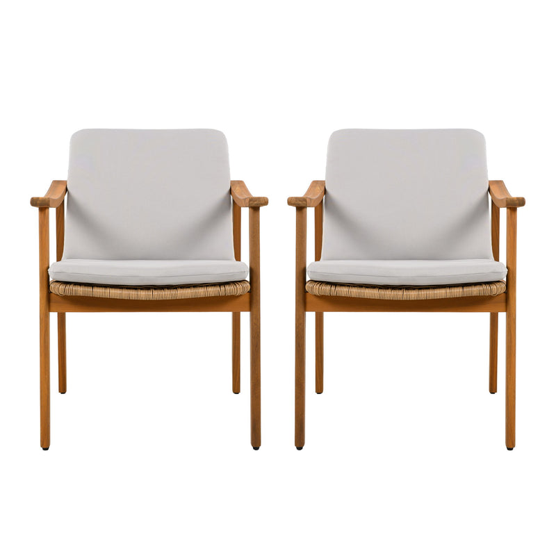 Noble House outdoor dining chairs set of 2 with metal frames and woven seats, perfect for patio or garden dining spaces.