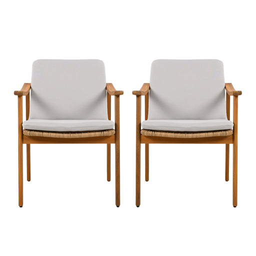 Noble House outdoor dining chairs set of 2 with metal frames and woven seats, perfect for patio or garden dining spaces.