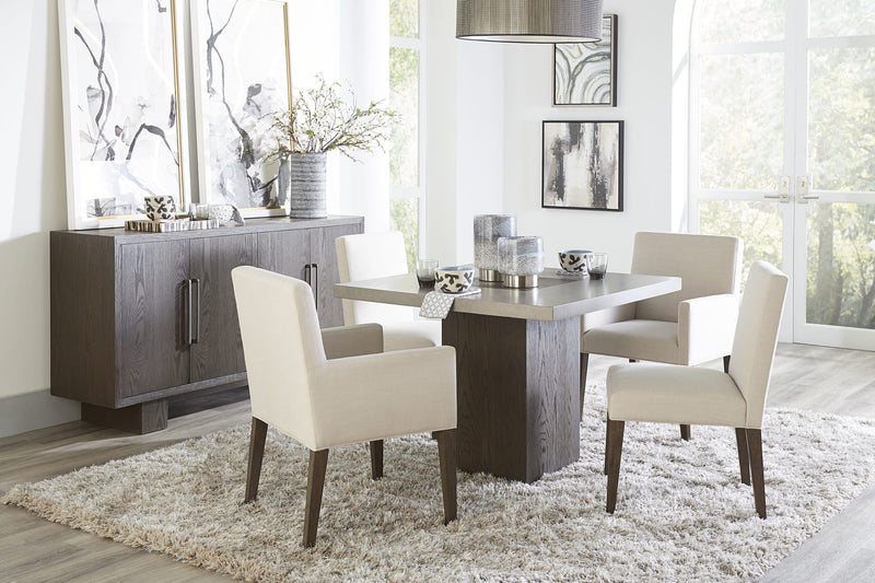 Modesto Upholstered Arm Chair in Abalone Linen and French Roast