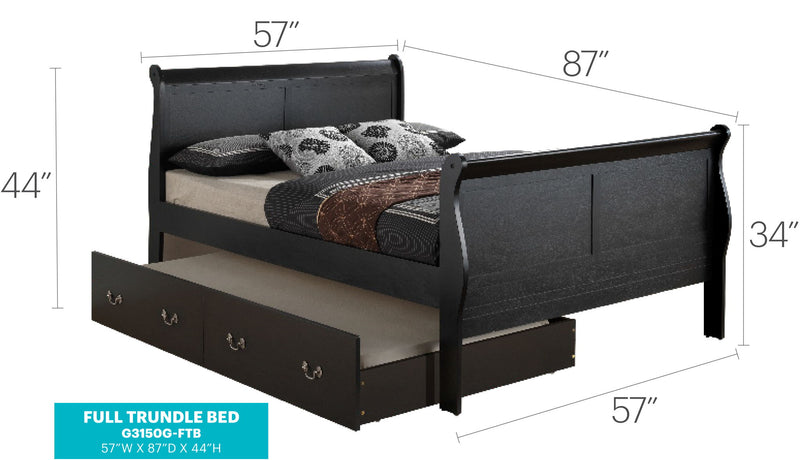 Elegant Glory Furniture trundle bed with classic design, featuring a wooden frame and a pull-out mattress for extra sleeping space.