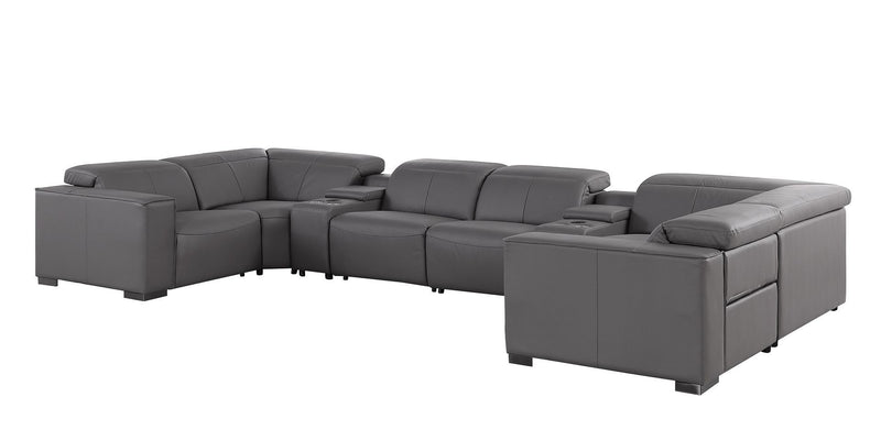 1208 - 8 Piece U Shaped Leather Sectional With 4 Power Recliners & Power Headrests