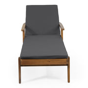 Noble House Jason chaise lounge with adjustable acacia wood frame for outdoor furniture, showing a modern design with cushions.