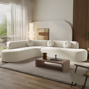 Extra Large Sectional Sofa Soft Fabric Upholstery, Elegant Curved Design With 3 Round Cushions, High - Resilience Foam For Ultimate Comfort - Beige - R&R Furniture Gallery (Fountain Valley, CA)