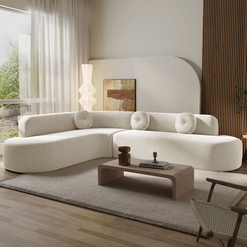 Extra Large Sectional Sofa Soft Fabric Upholstery, Elegant Curved Design With 3 Round Cushions, High - Resilience Foam For Ultimate Comfort - Beige - R&R Furniture Gallery (Fountain Valley, CA)