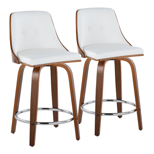 Lumi Source Gianna mid-century modern fixed height swivel stools with round footrest, set of 2, featuring sleek design and comfortable seating.