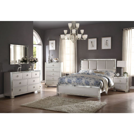 ACME Voeville II upholstered bed with padded headboard, featuring a stylish and comfortable design for modern bedrooms.