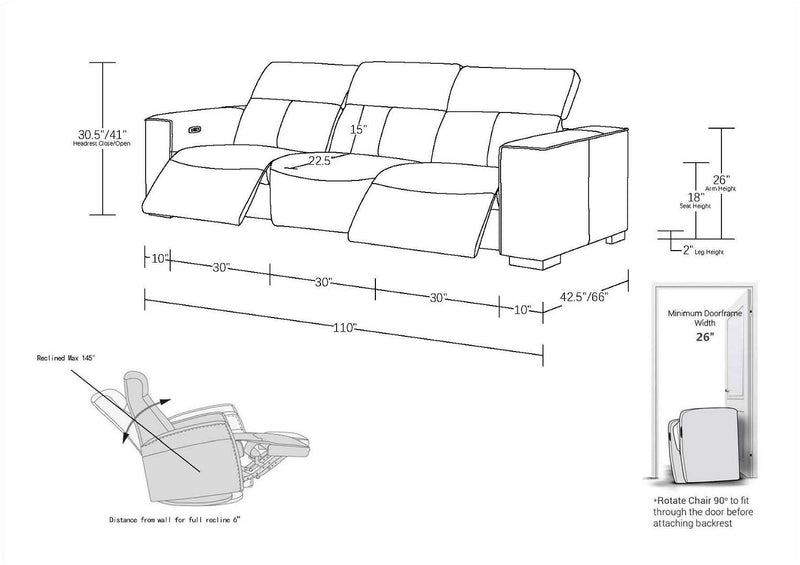 1208 - Three Power Reclining Sofa