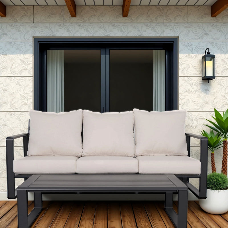 3 Person Sofa With Rectangular Coffee Table, Cushions Tino Tino - Beige - R&R Furniture Gallery (Fountain Valley, CA)