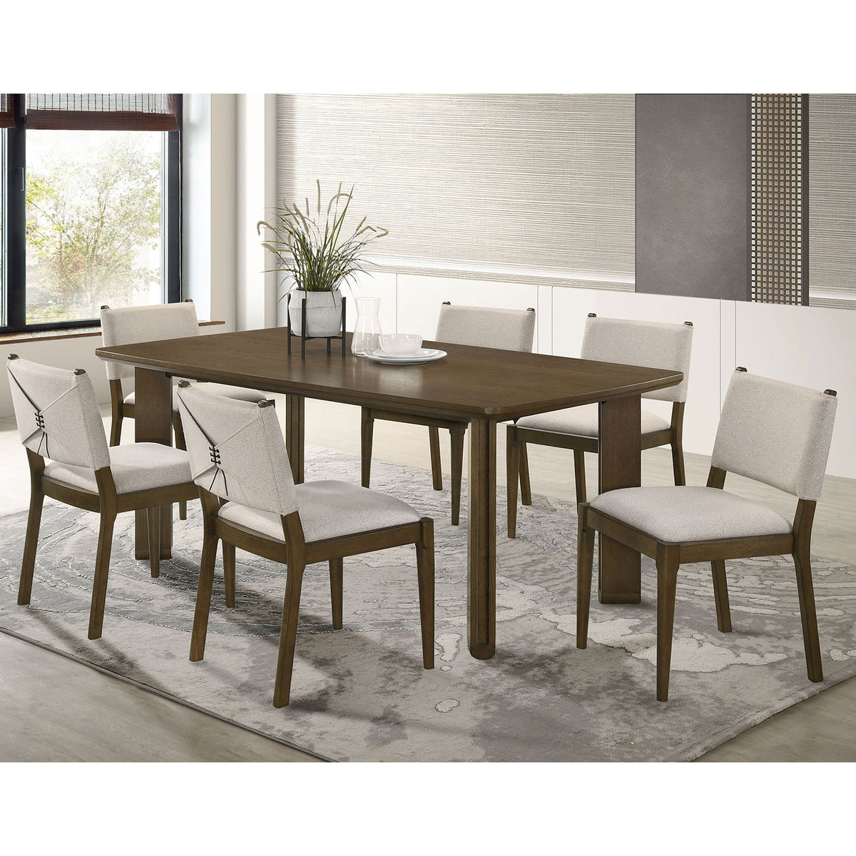 Crispin - 7 Piece Rectangular Dining Table Set With Upholstered Chairs - Brown