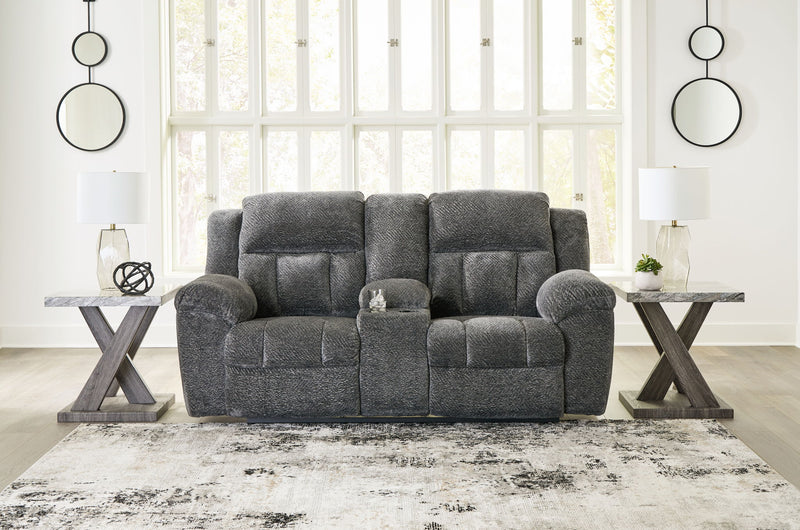 Frohn - Dbl Reclining Loveseat With Console - R&R Furniture Gallery (Fountain Valley, CA)