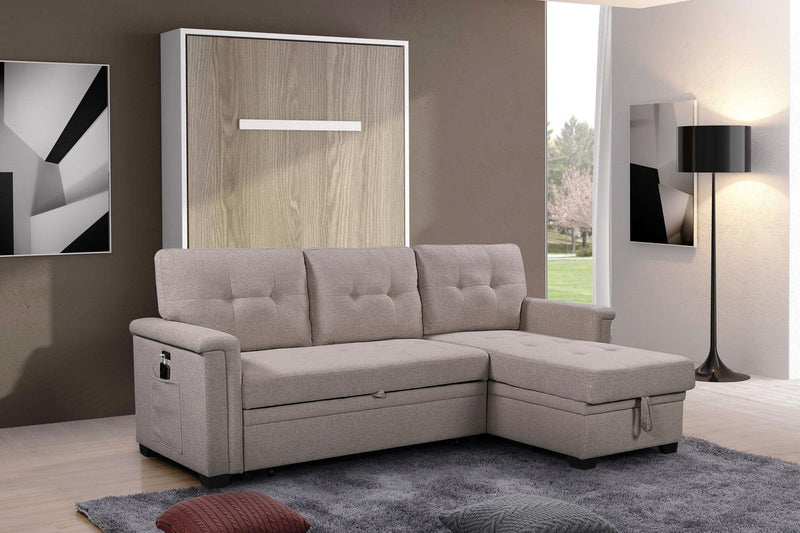 Ashlyn - Reversible Sleeper Sectional Sofa With Storage Chaise, USB Charging Ports And Pocket - R&R Furniture Gallery (Fountain Valley, CA)