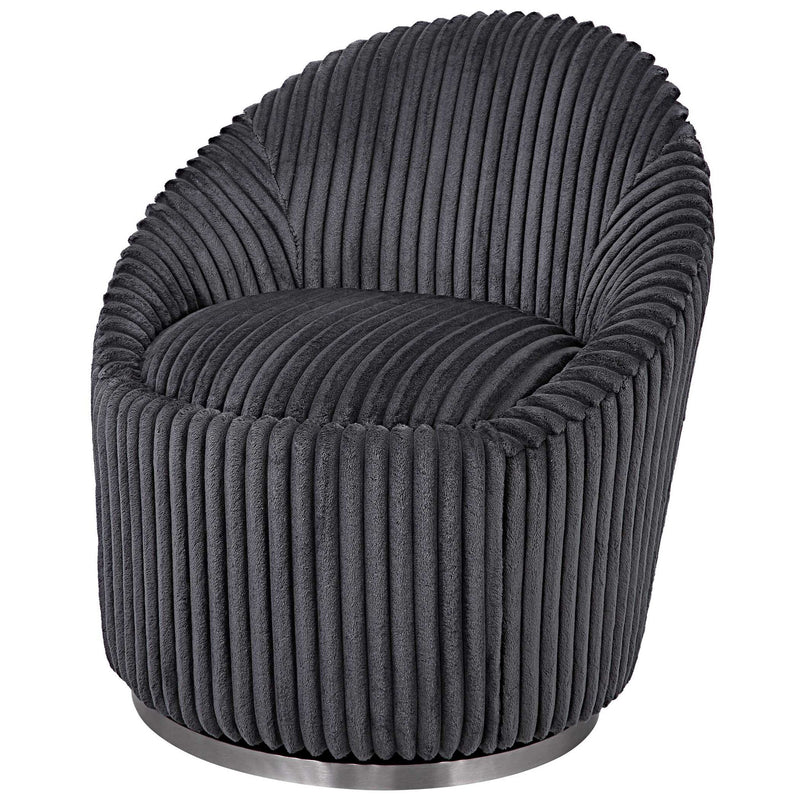 Uttermost Crue fabric swivel chair with plush cushioning and a modern design, featuring a sturdy base and stylish upholstery.