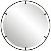 Round black iron accent mirror by Uttermost with a simple, modern design for stylish wall decor.