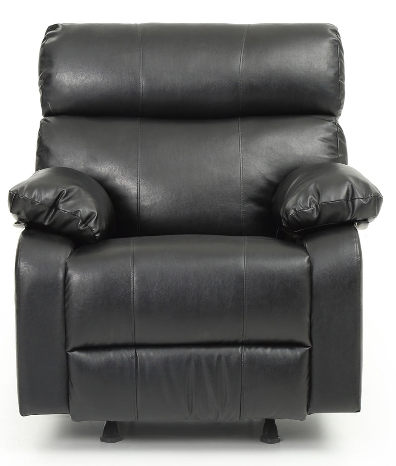 Modern design Glory Furniture rocker recliner chair with plush cushions and wooden base, ideal for living room relaxation.