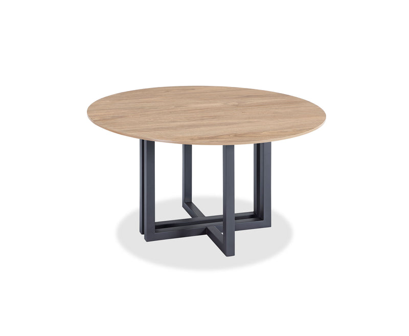 CEO Wood Pattern Round Sintered Stone Dining Table in Gunmetal and Washed Oak