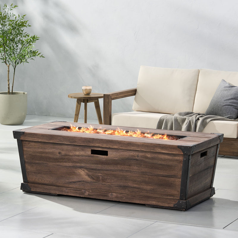 Outdoor Patio Rectangle Gas Burning Fire Pit 50, 000 Btu, Wood Pattern - Brown