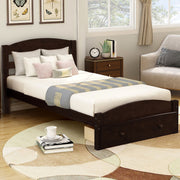 DreamHaus platform bed frame with built-in storage drawers and wood slat support, no box spring needed, modern design.