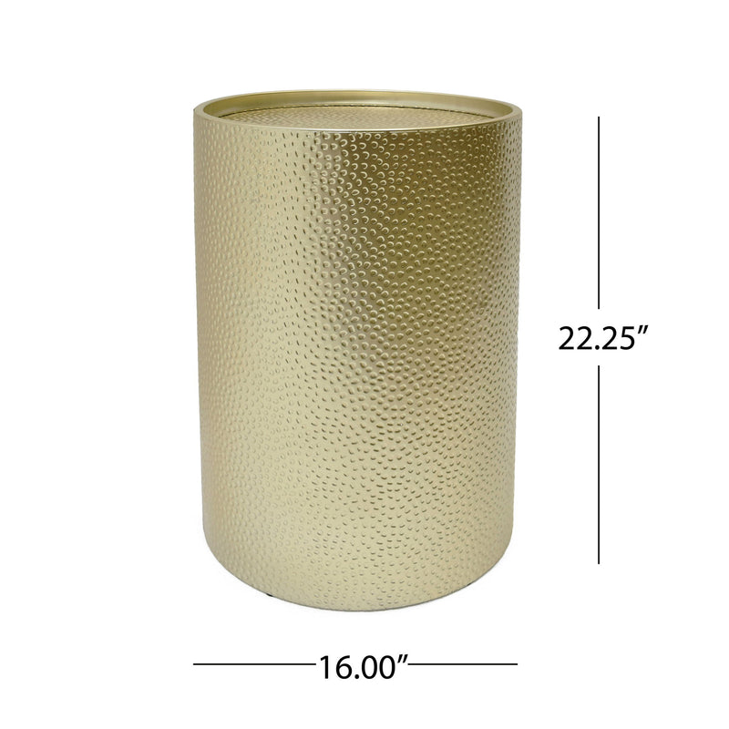 Noble House modern round accent table with hammered surface and sleek design, ideal for stylish living room decor.