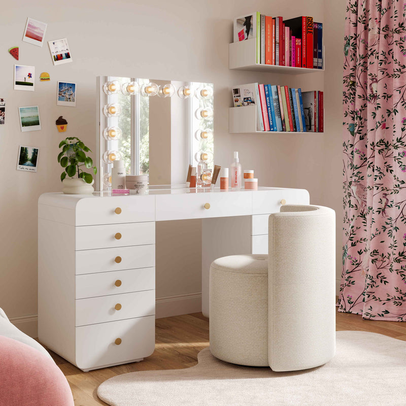 Alyssa - Chenille Rolling Desk Chair - Cream - R&R Furniture Gallery (Fountain Valley, CA)