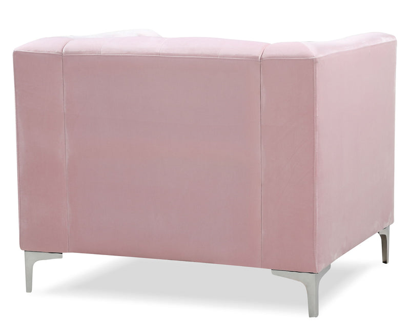 Contemporary sloped arm chair by Glory Furniture with plush upholstery and modern design, shown from a front angle.