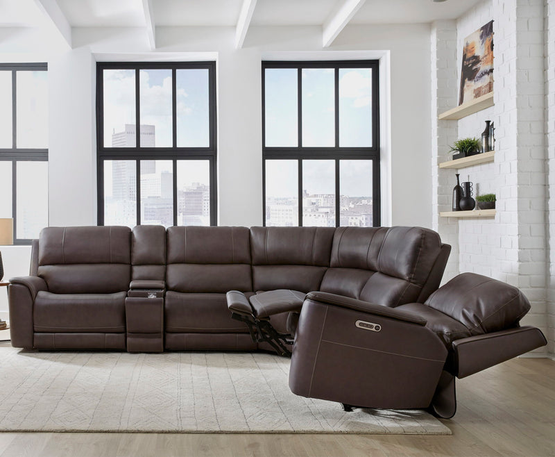 Parker Living Power Reclining Sectional with adjustable headrests, featuring plush cushions and modern design.