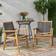 Noble House outdoor rope dining chair set of 2 with woven seats and metal frames, perfect for patio or garden dining areas.