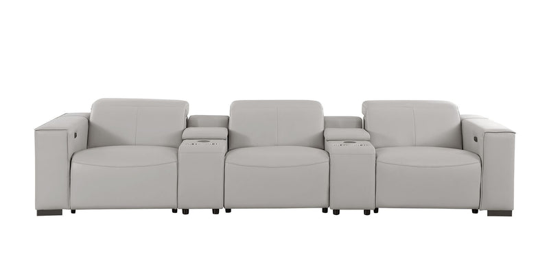 1208 - Leather Sofa With 3 Power Recliners And Two Storage Consoles