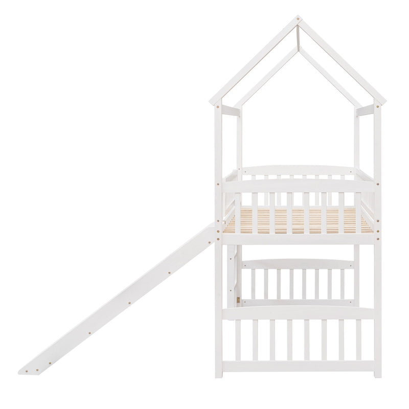 DreamHaus loft bed with slide, featuring a sturdy wooden frame, ladder, and playful slide for kids' bedroom fun.