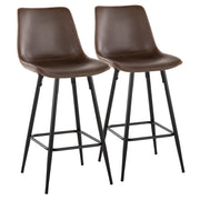Set of two Lumi Source Durango industrial urban fixed height counter stools with square footrests in black and espresso finish.