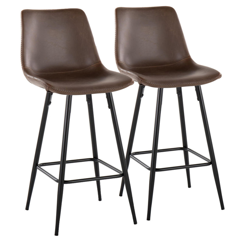 Set of two Lumi Source Durango industrial urban fixed height counter stools with square footrests in black and espresso finish.