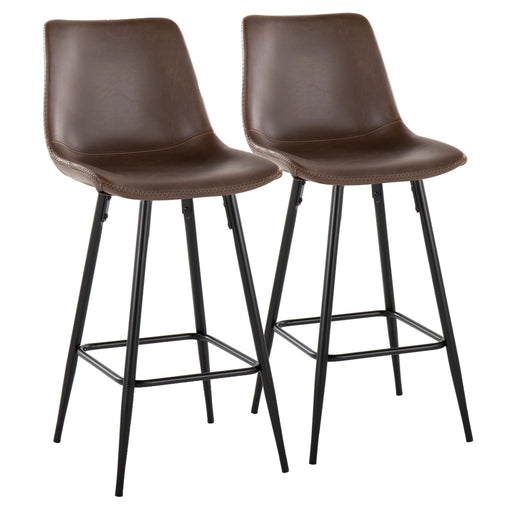 Set of two Lumi Source Durango industrial urban fixed height counter stools with square footrests in black and espresso finish.