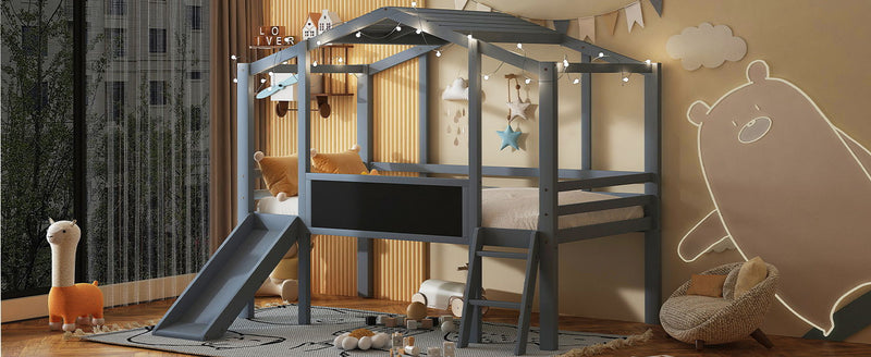 Loft House Bed With Ladder And Slide, With board And Light Strip On The Roof - R&R Furniture Gallery (Fountain Valley, CA)