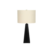 Modern black resin table lamp by 8th Street with sleek design and a cylindrical shape, ideal for contemporary home decor.