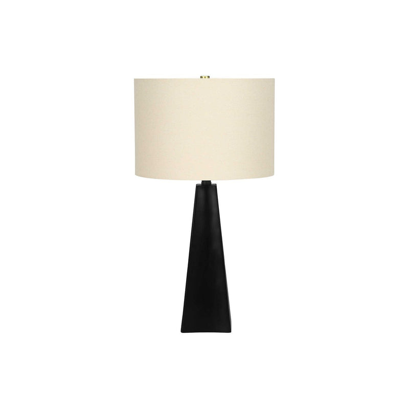 Modern black resin table lamp by 8th Street with sleek design and a cylindrical shape, ideal for contemporary home decor.