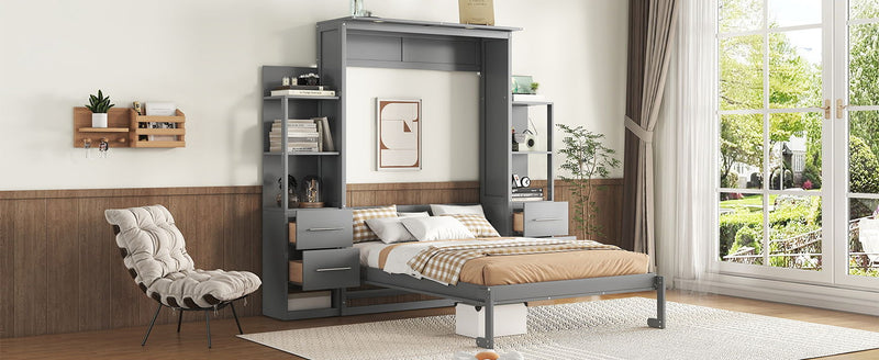 Murphy Wall Bed With LED Lights, Shelves And Drawers - R&R Furniture Gallery (Fountain Valley, CA)