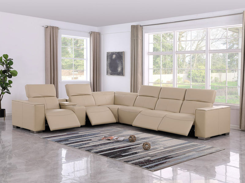 1208 - 7 Piece L-Shaped Leather Reclining Sectional With 4 Power Recliners