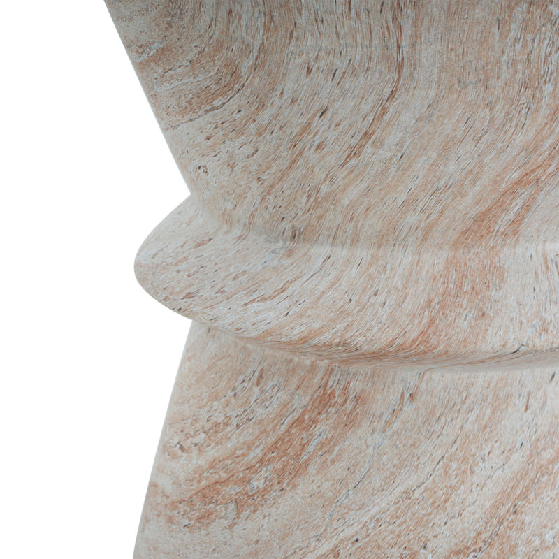 Lightweight beige concrete side table with travertine top, suitable for outdoor and indoor use by Noble House.