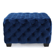Noble House modern glam upholstered ottoman with button tufted design and plush fabric, serving as stylish living room accent furniture.