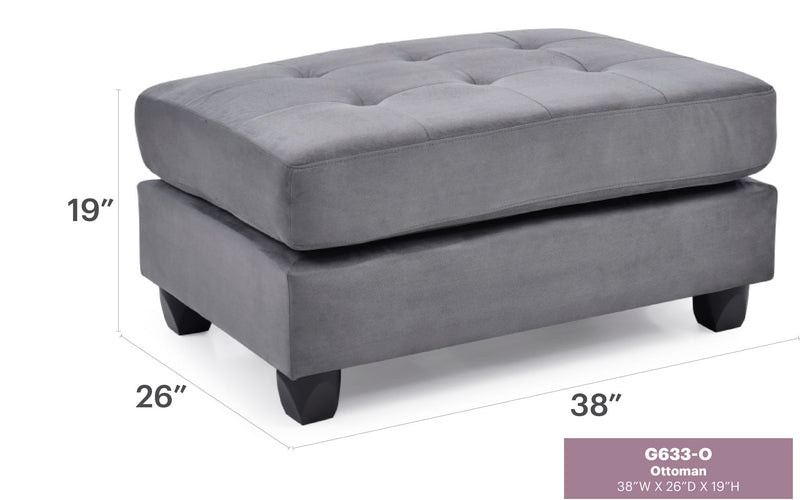 Contemporary upholstered ottoman by Glory Furniture featuring a sleek design and plush fabric, ideal for modern living rooms.