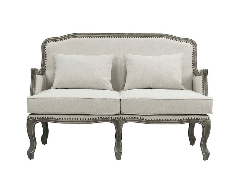 Tania - Loveseat With 2 Pillows - Cream Linen & Gray - R&R Furniture Gallery (Fountain Valley, CA)