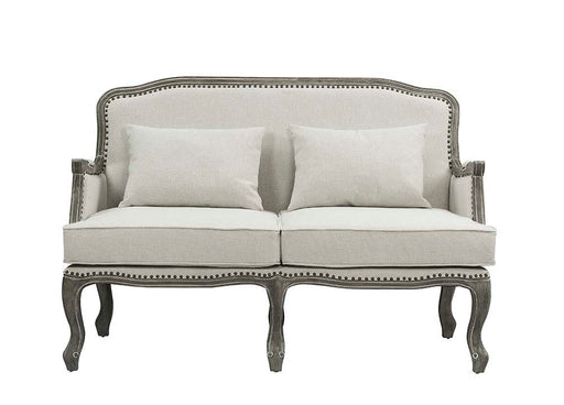 Tania - Loveseat With 2 Pillows - Cream Linen & Gray - R&R Furniture Gallery (Fountain Valley, CA)