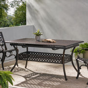 Outdoor Expandable Dining Table With Umbrella Holder, Lattice Pattern And Curved Legs - Black - R&R Furniture Gallery (Fountain Valley, CA)