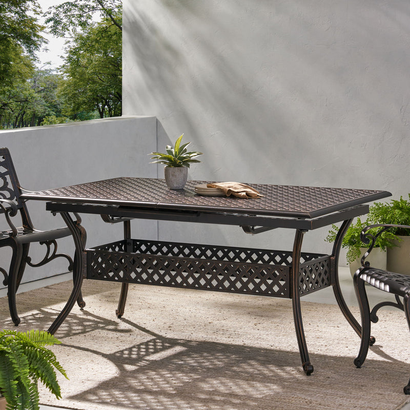 Outdoor Expandable Dining Table With Umbrella Holder, Lattice Pattern And Curved Legs - Black - R&R Furniture Gallery (Fountain Valley, CA)