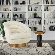 TOV Furniture Blaze glass and brass side table with light brown top, modern design, and sleek metal legs.